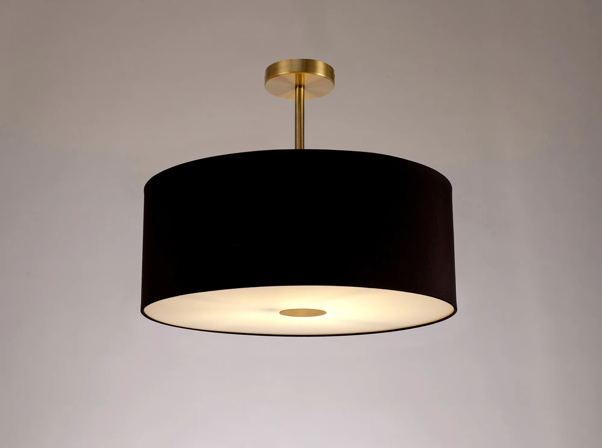 Baymont 50cm Semi Flush 1 Light Antique Brass, Midnight Black/Green Olive, Frosted Diffuser DK0187  Deco Baymont AB BL/GR